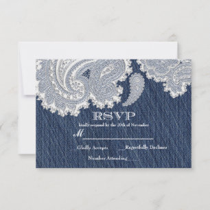 Denim Jean & Witte Kant Elegante Trouw RSVP Kaart