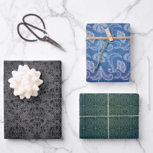 Denim Lace Mode Designer Texture Inpakpapier Vel (Voorkant)