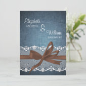 Denim Lace Ribbon & Bow Wedding Invitation Kaart (Staand voorkant)