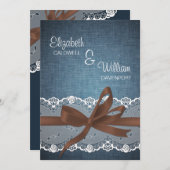 Denim Lace Ribbon & Bow Wedding Invitation Kaart (Voorkant / Achterkant)