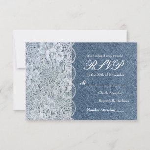 Denim & Lace Rustic Romance Trouwkaart RSVP Kaartje