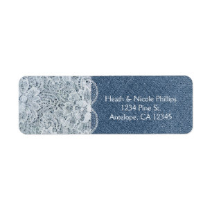 Denim & Lace Rustic Uitnodigingskaart Adreslabels Etiket