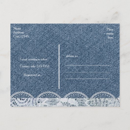 Denim & Lace Rustieke Save The Date Huwelijksansic Aankondigingskaart (Achterkant)