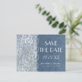 Denim & Lace Rustieke Save The Date Huwelijksansic Aankondigingskaart (Staand voorkant)