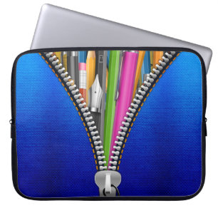Denim Laptoptas met ritssluiting Graphic Laptop Sleeve