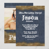 Denim Leather Birthday Party Kaart (Voorkant / Achterkant)