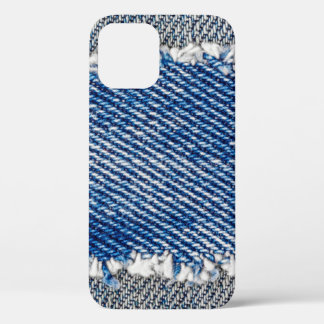 Denim lijst. Gedrukt denimweefsel met rand iPhone 12 Hoesje