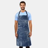 Denim materiaal in een patchwork pocket patroon. schort (Gedragen)