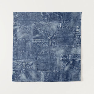 Denim materiaal in een patchwork pocket patroon. wandkleed