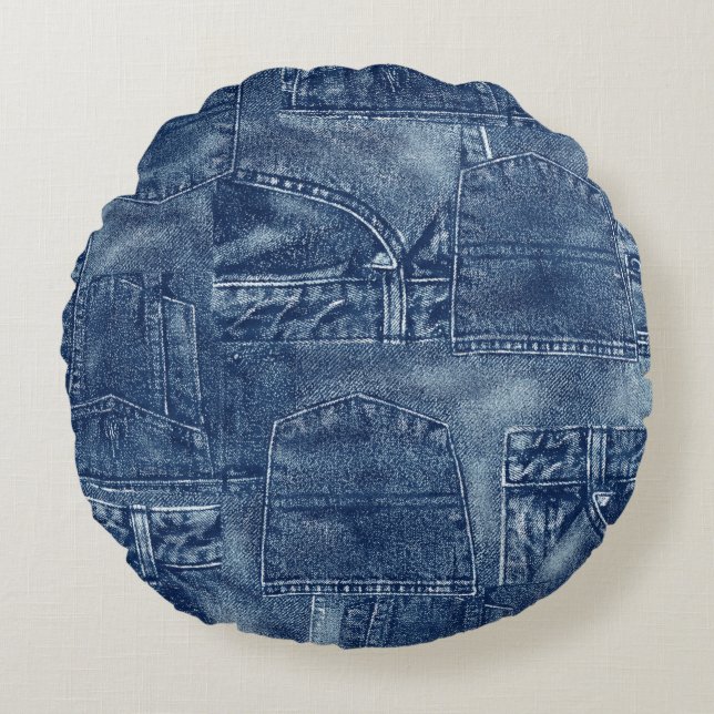 Denim-materiaal Rond Kussen (Voorkant)