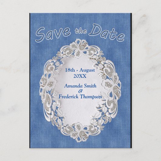 Denim met Cream Flower Lace Aankondigingskaart (Voorkant)