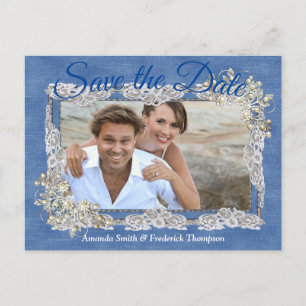 Denim met Cream Flower Lace Aankondigingskaart