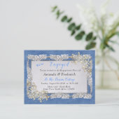 Denim met Cream Flower Lace en Pearls Uitnodiging Briefkaart (Staand voorkant)