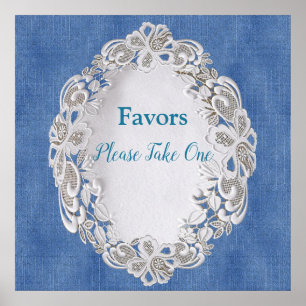 Denim met Cream Flower Lace Poster