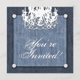 Denim n Diamonds Wedding Invitation Chandelier Lt. Kaart