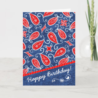 Denim Paisley Leuke Bloemenrood Wit en Blauwe Jean Kaart
