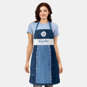 Denim Patch Blauw Jeans Modern Custom Monogram Gif Schort (Gedragen)