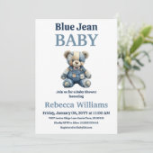 Denim Patchwork Bear Boy Blue Jean Baby Shower Kaart (Staand voorkant)