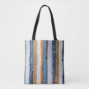 Denim patchwork: gerecycled jeans tapijt. draagtas