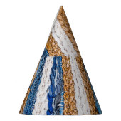 Denim patchwork: gerecycled jeans tapijt. feesthoedjes (Links)