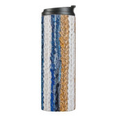 Denim patchwork: gerecycled jeans tapijt. thermosbeker (Gedraaid links)