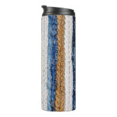 Denim patchwork: gerecycled jeans tapijt. thermosbeker (Geroteerd rechts)