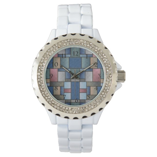 Denim Patchwork Horloge (Voorkant)