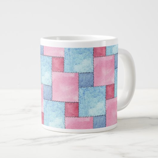 Denim Patchwork Jumbo Mok, Pinks, Blues Mok (Voorkant rechts)