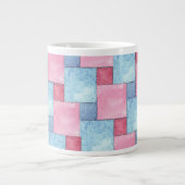 Denim Patchwork Jumbo Mok, Pinks, Blues Mok (Voorkant)