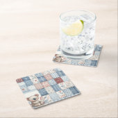 Denim Patchwork Koala - Square Paper Coaster Vierkante Kartonnen Onderzetter (Insitu)
