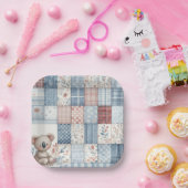Denim Patchwork Koala - Square Paper Plate Papieren Bordje (Feest)