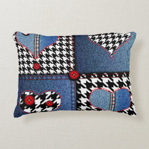 Denim Patchwork: naadloos stoffenpatroon Accent Kussen