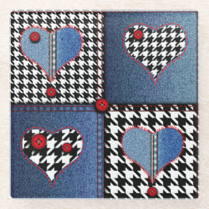 Denim Patchwork: naadloos stoffenpatroon Glazen Onderzetter