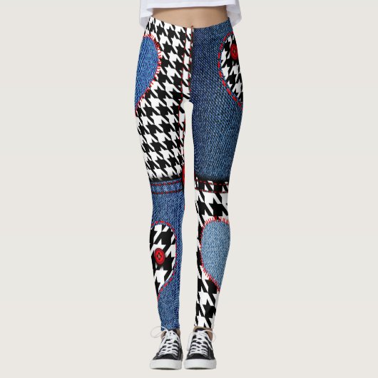 Denim Patchwork: naadloos stoffenpatroon Leggings (Voorkant)