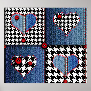 Denim Patchwork: naadloos stoffenpatroon Poster