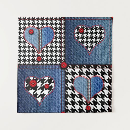 Denim Patchwork: naadloos stoffenpatroon Wandkleed (Voorkant)