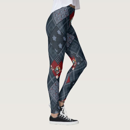 Denim patchwork, patchwork, textiel, blauw patroon leggings (Rechts)