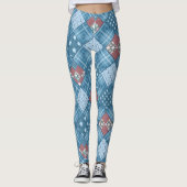 Denim patchwork, patchwork, textiel, blauw patroon leggings (Voorkant)