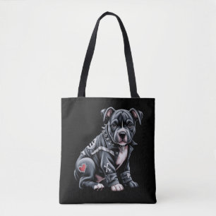 Denim Patchwork Pitbull Hond Edgy Rocker Gotisch Draagtas