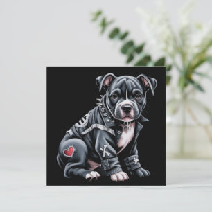 Denim Patchwork Pitbull Hond Edgy Rocker Gotisch Feestdagenkaart