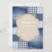 Denim Patchwork Rustiek Chic Blue Jean Baby shower Kaart (Voorkant)