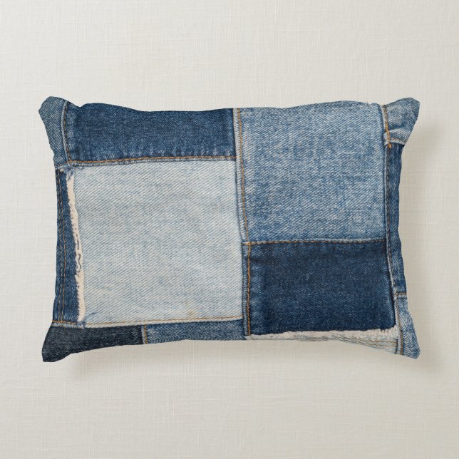Denim Patchwork:  textielpatroon Accent Kussen (Voorkant)