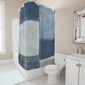 Denim Patchwork:  textielpatroon Douchegordijn (In situ)