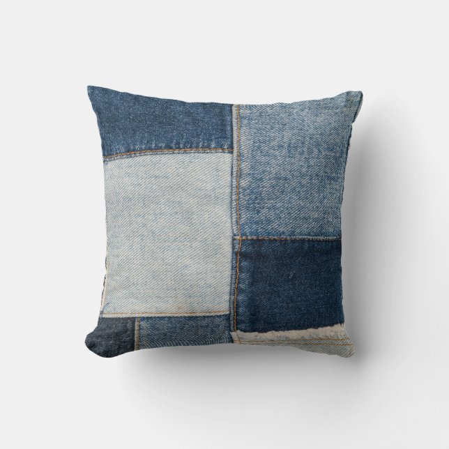 Denim Patchwork:  textielpatroon Kussen (Voorkant)