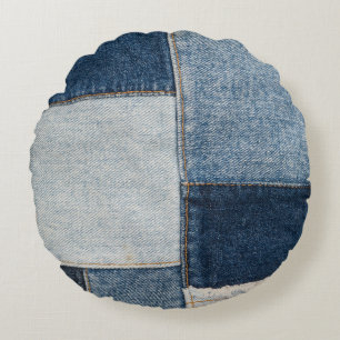 Denim Patchwork:  textielpatroon Rond Kussen