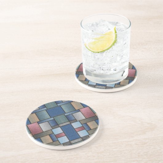 Denim Patchwork Zandsteen Onderzetter (Zijkant)