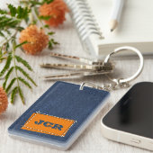 Denim Patroon Aangepaste Monogrammen Sleutelhanger (Voorkant Rechts)