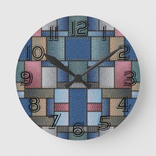Denim Pattern Ronde Klok (Voorkant)