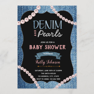 Denim Pearls Baby shower Invitation Kaart
