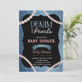 Denim Pearls Baby shower uitnodiging (Staand voorkant)